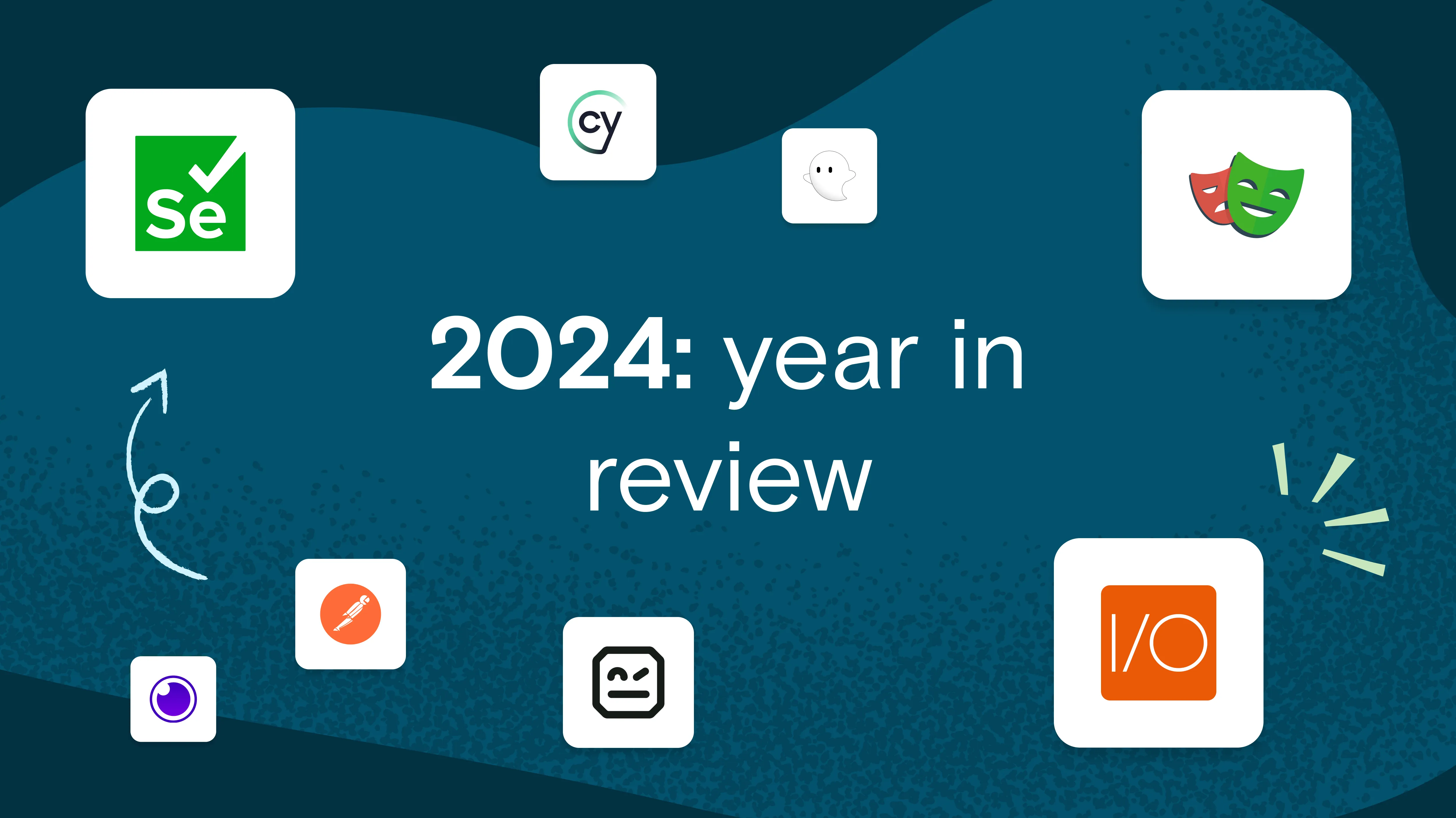 Illustration of testing framework logos. 2024: year in review in text