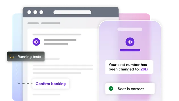 Email and mobile phone illustration showing pass notification with test running