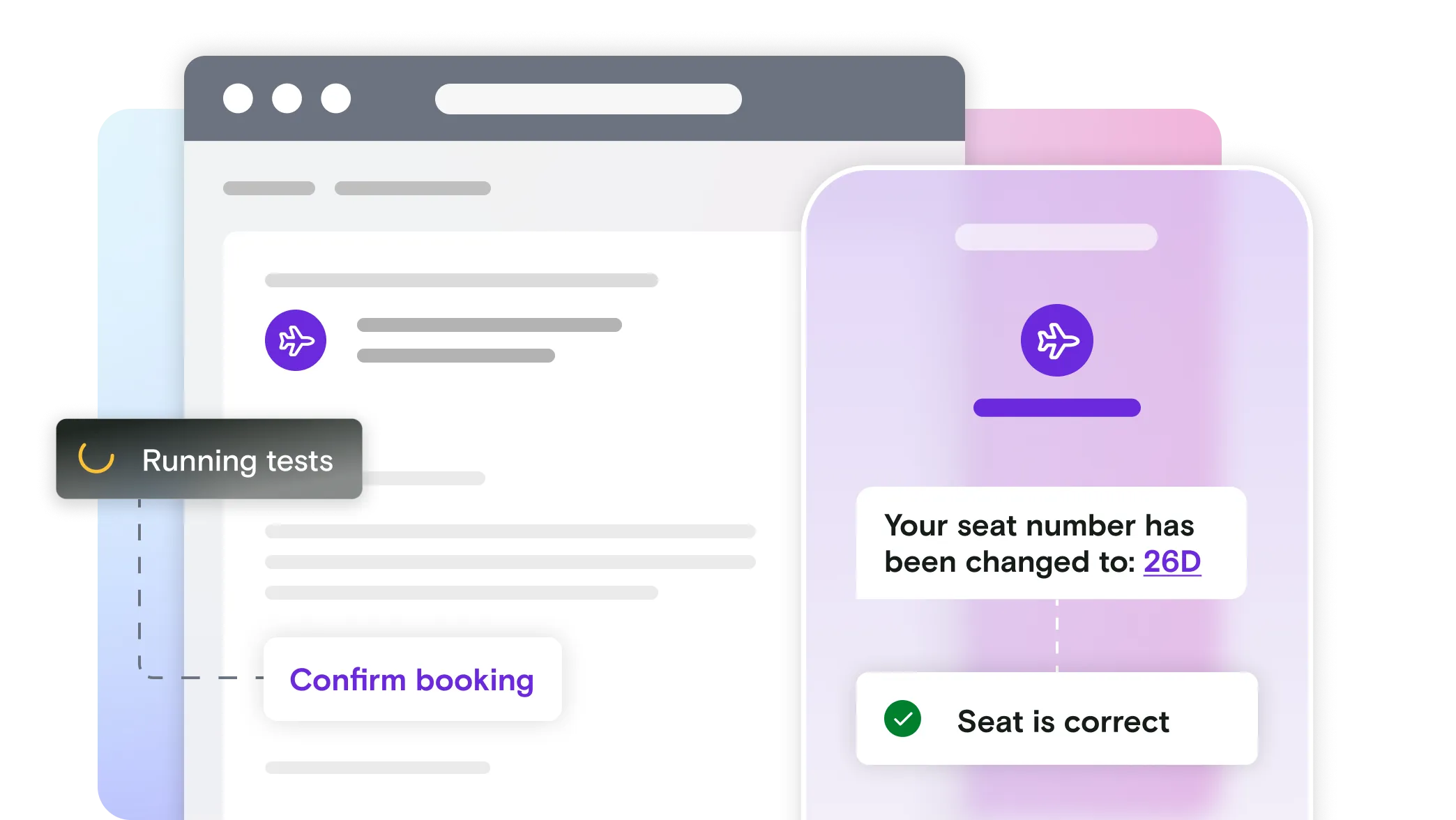 Email and mobile phone illustration showing pass notification with test running