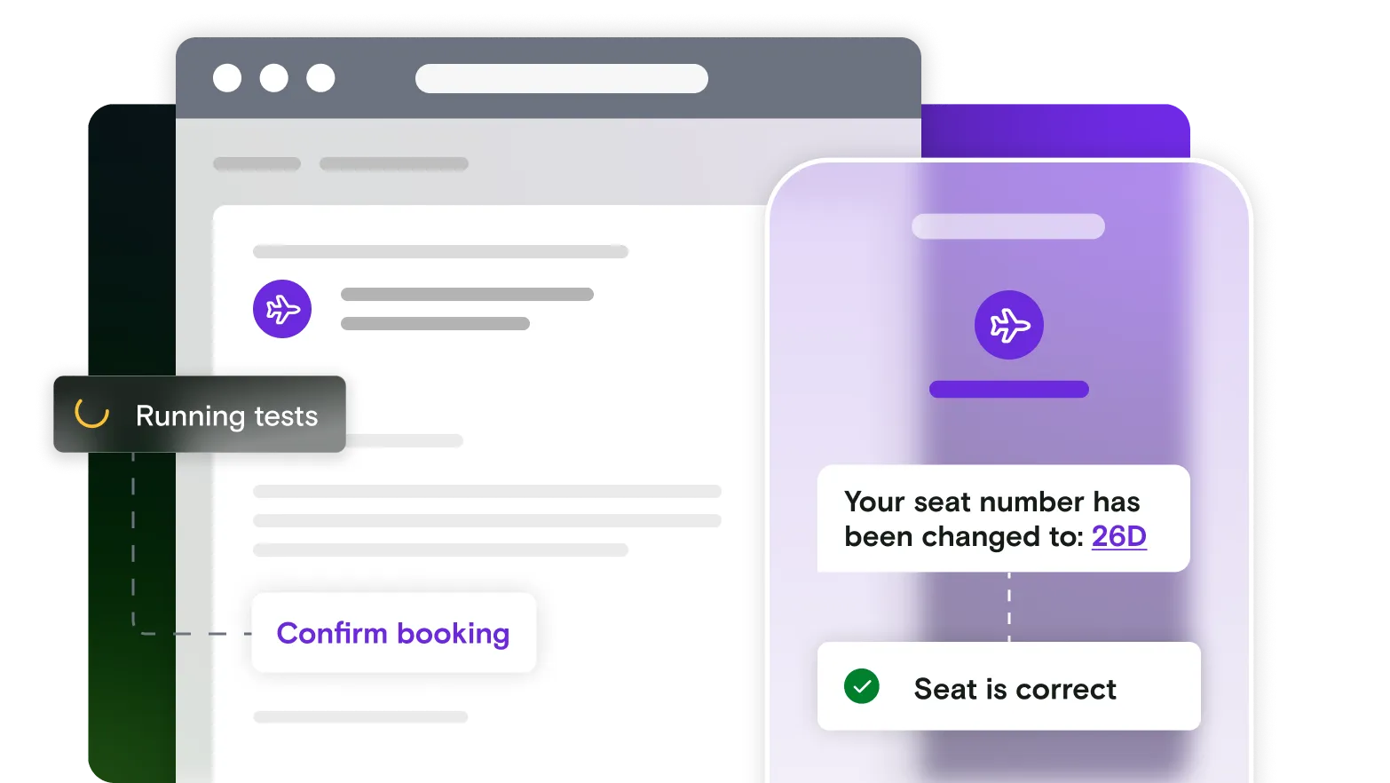 Email and mobile illustration with flight notification on gradient background