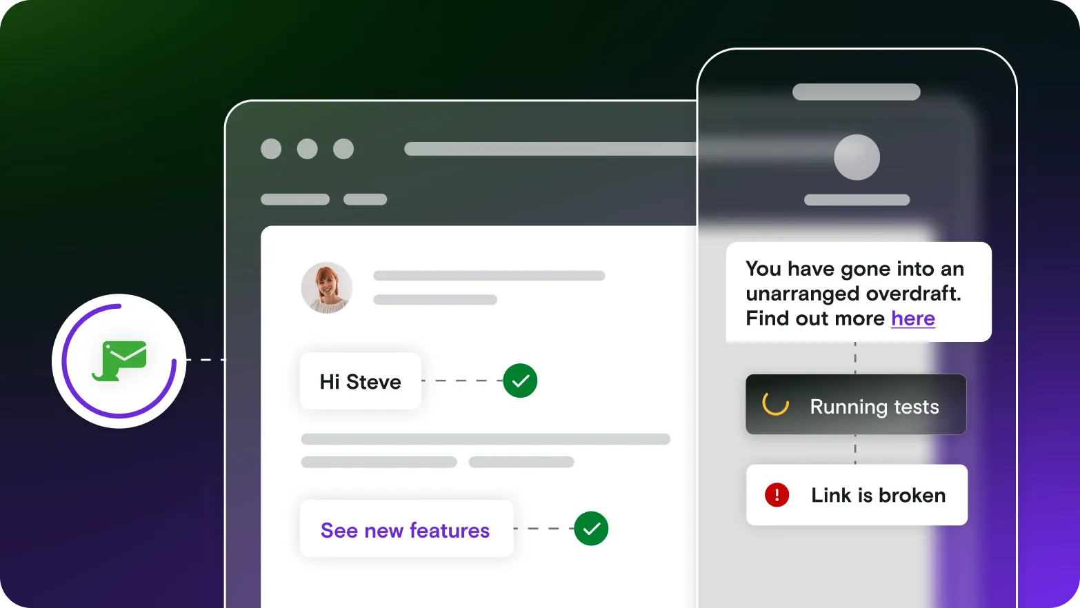 Mobile and email illustration with Mailosaur logo on gradient background