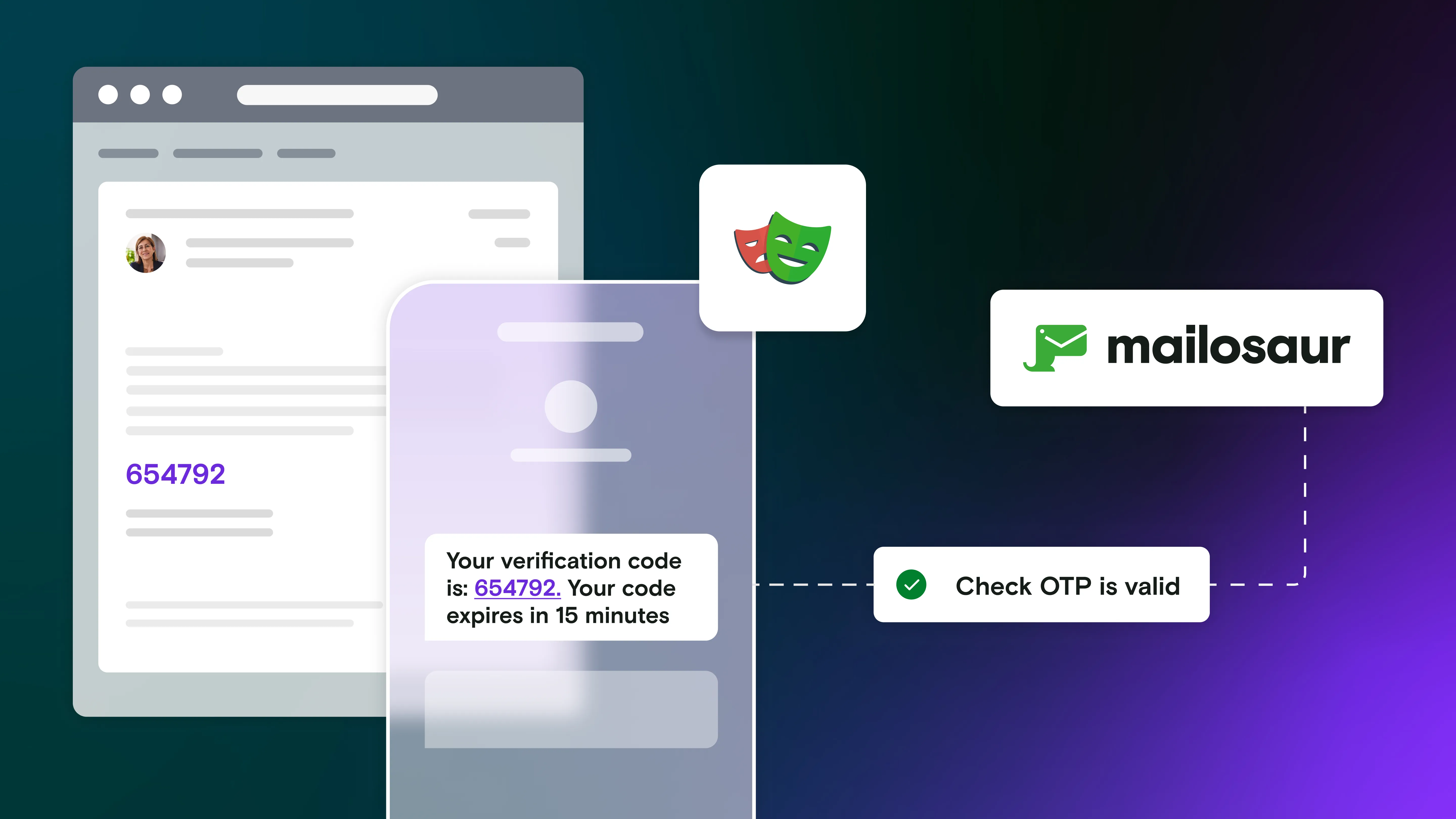Email and mobile phone illustration with Mailosaur and Playwright logos