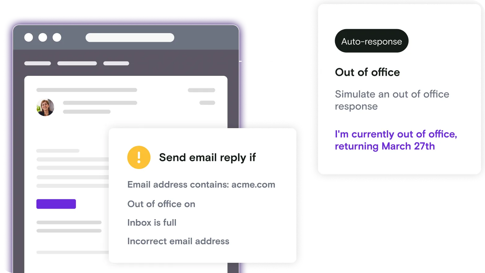 Email illustration with out of office dialog window