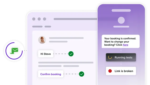Email and mobile phone illustration with messages displaying pass or fail notifications and the Mailosaur logo
