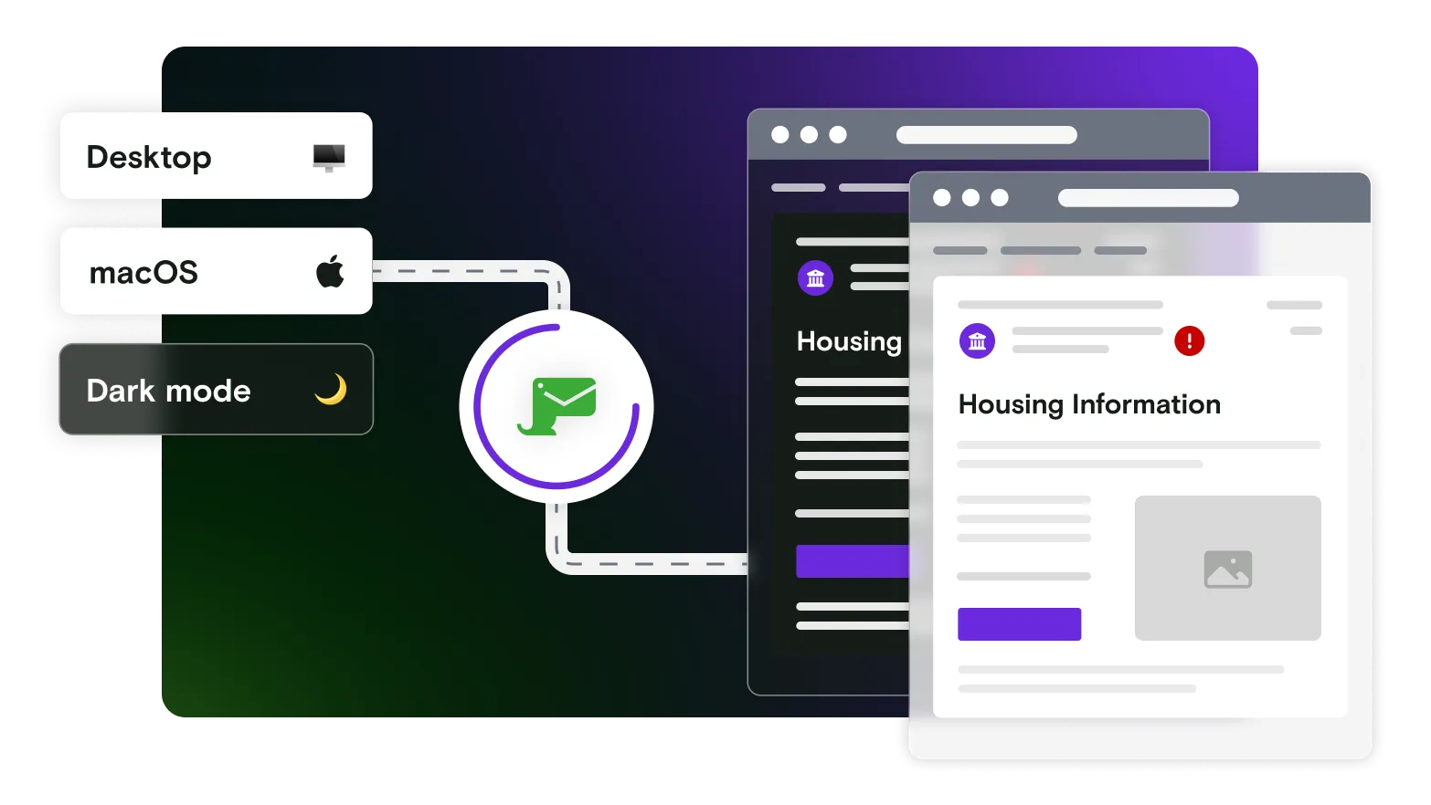 Dark and light mode emails with Mailosaur logo and device dialog box