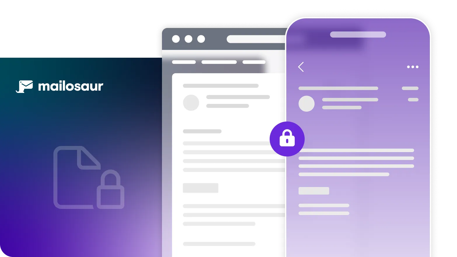 Mobile and email illustration with security logo on gradient background
