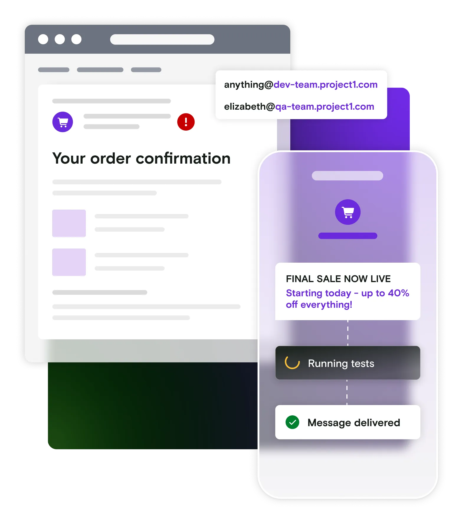 Email and mobile illustration with email addresses on gradient background