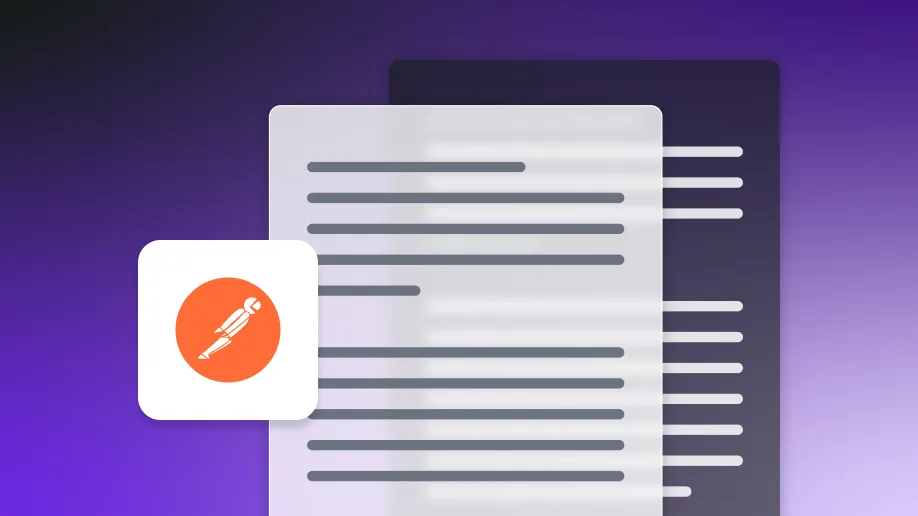 Documents with Postman logo on gradient background