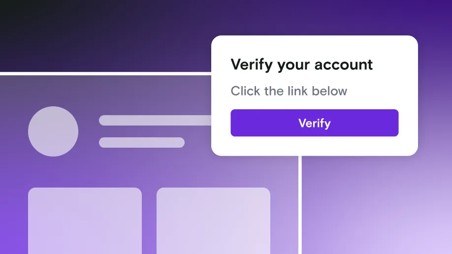 Verify account dialog with dashboard on gradient background