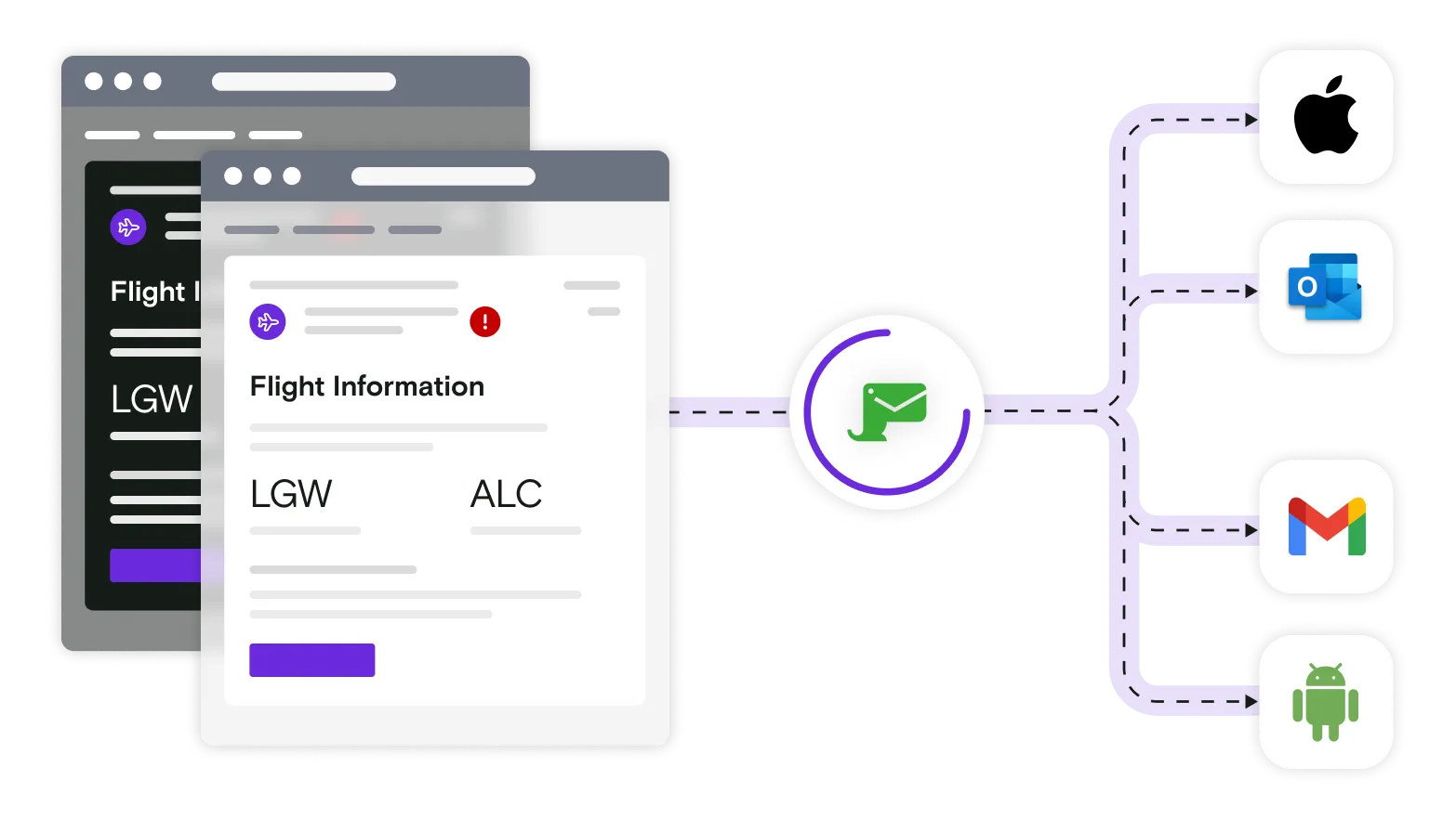 Light and dark mode email illustrations with email client logos