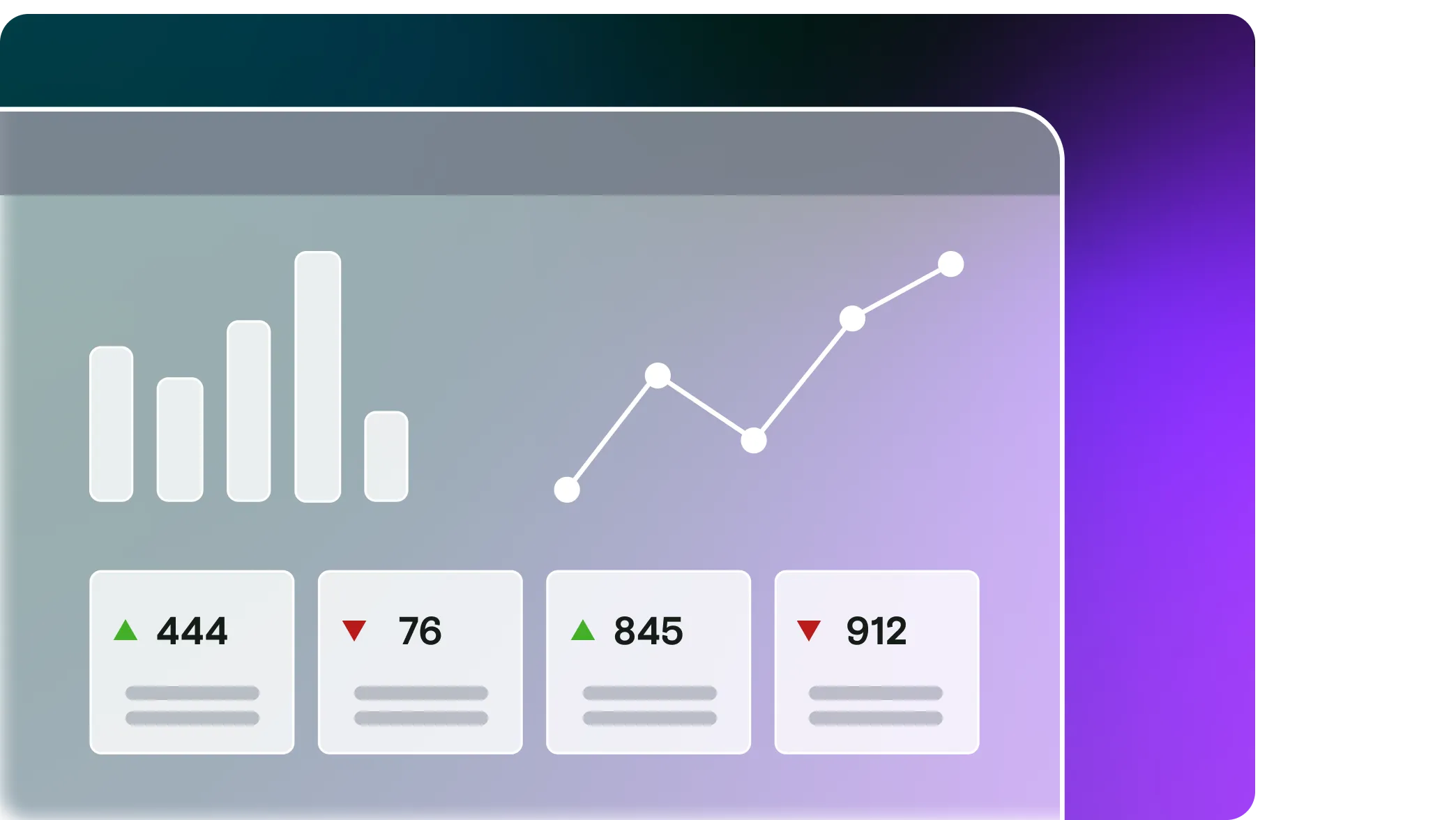 Laptop illustration with dashboard showing numbers, bar chart and line graphs