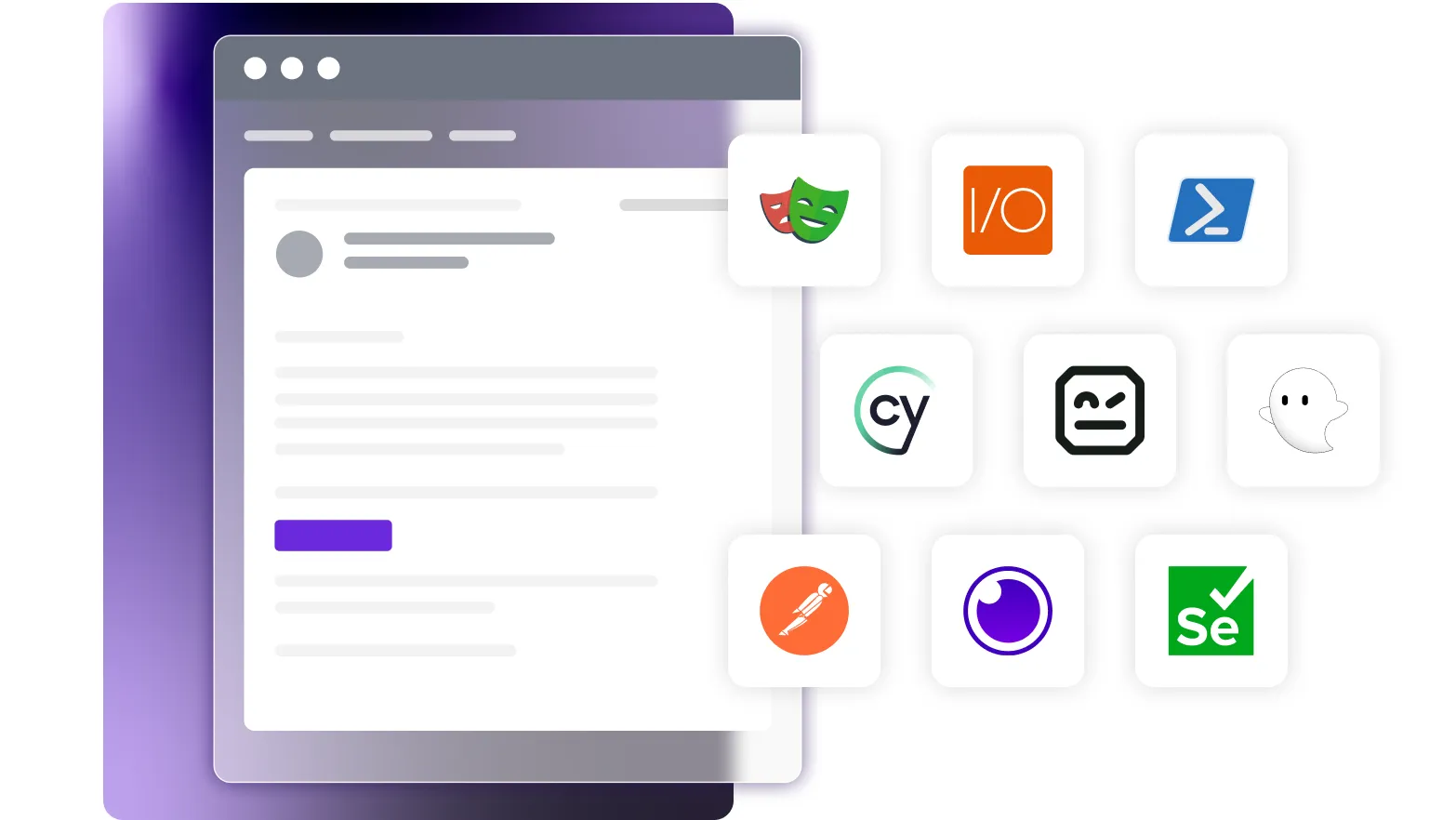 Email illustration with gradient background and frameworks logos