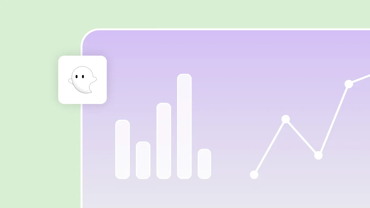 Ghost Inspector logo on desktop mockup with bar graph and line graph illustration