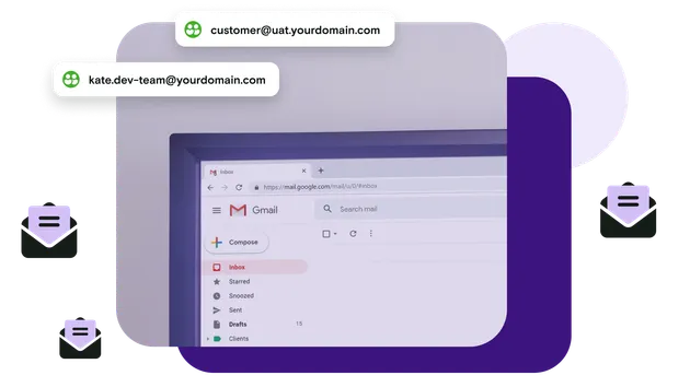 Gmail screenshot with custom email addresses