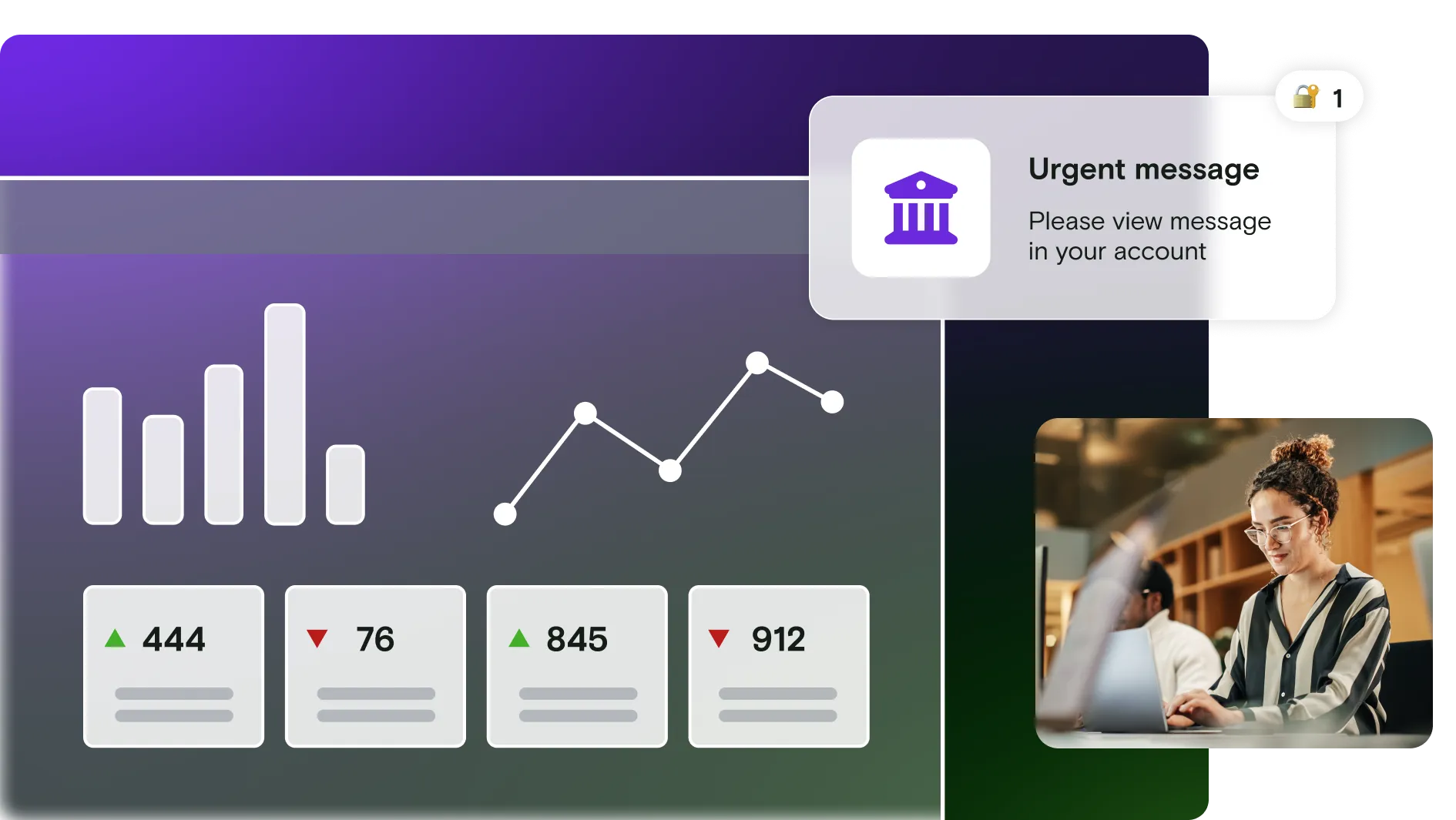 Government portal illustration with image of woman on laptop and urgent message notification