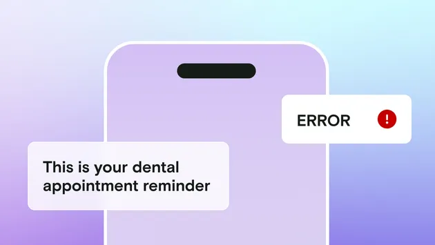 Purple mobile mockup and gradient background and error notification