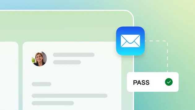 Illustration of email and envelop icon with a green tick and the word pass