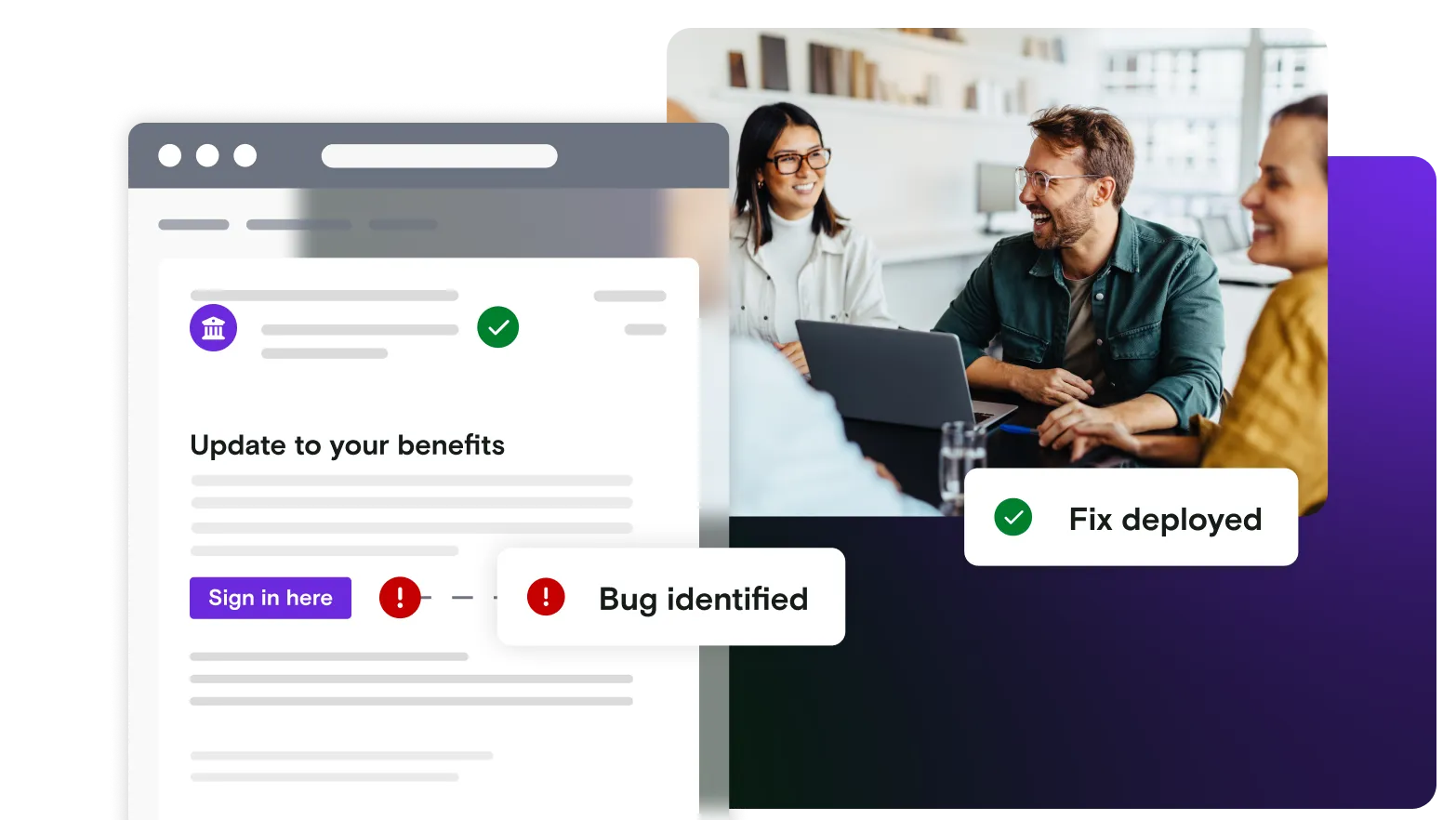 Email illustration with image of team on laptop on gradient background