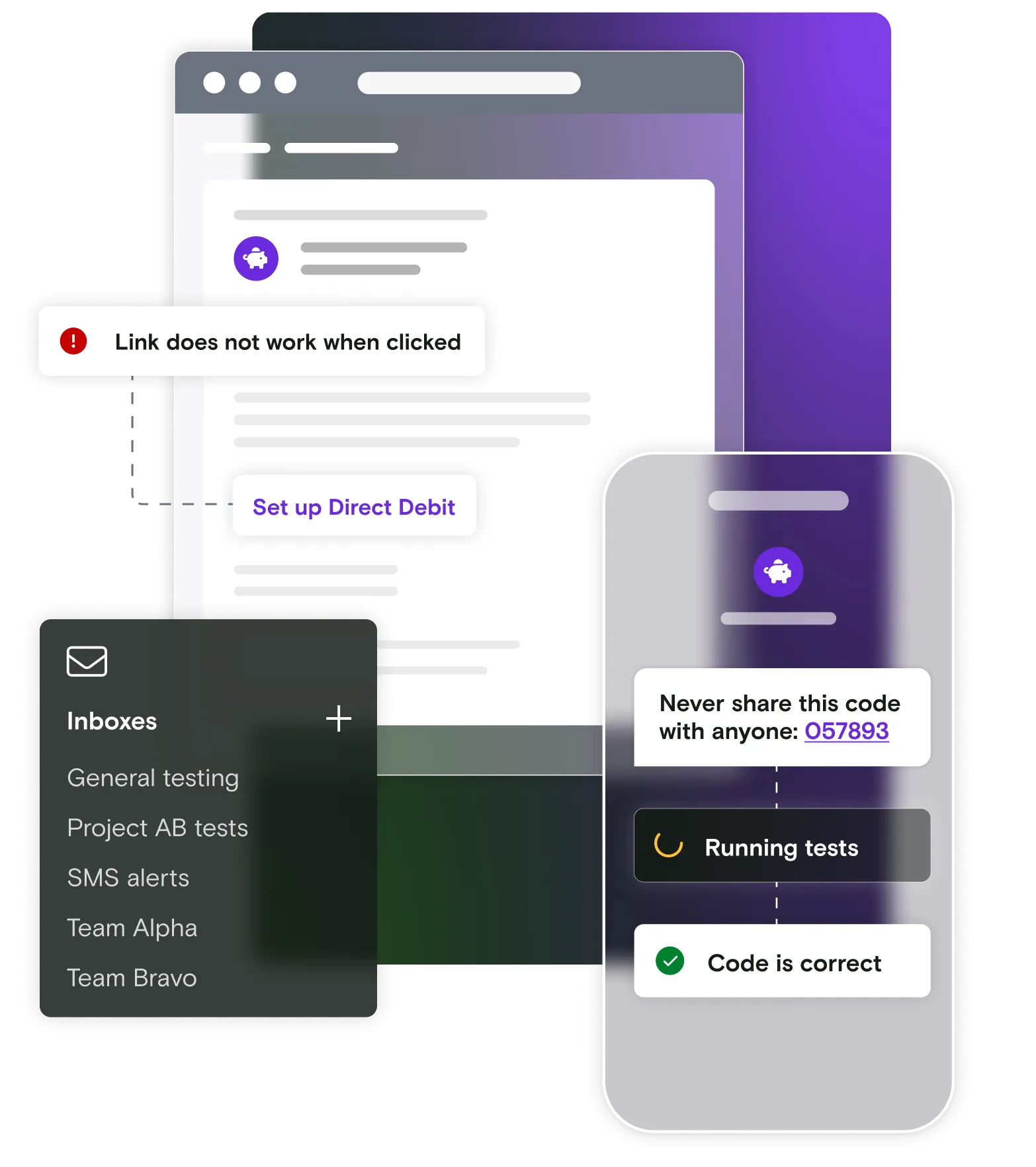 Email and mobile illustration with inbox dialog on gradient background