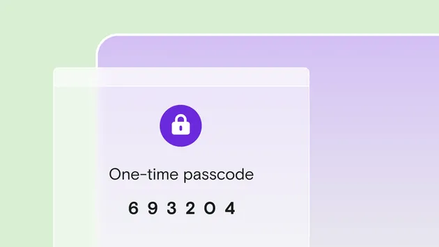 Purple desktop mockup with OTP code notification