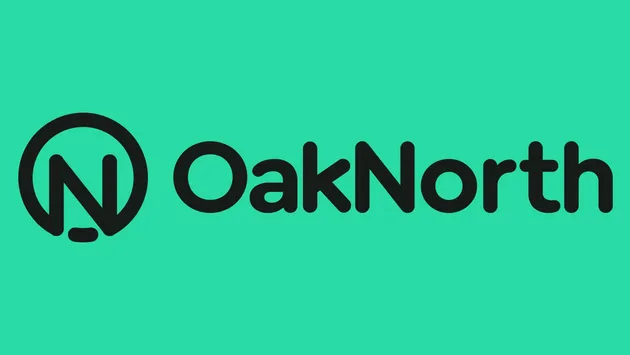 Black Oaknorth logo spelling out the words on a coloured background