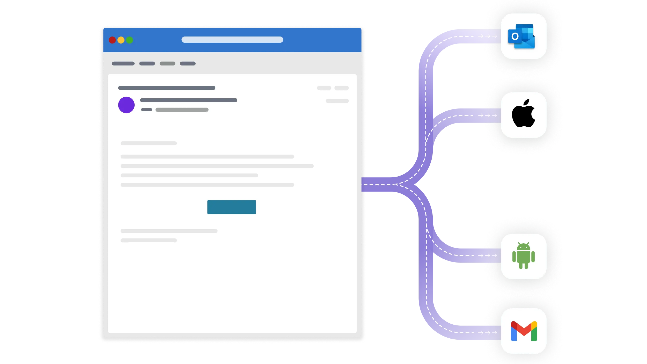 Outlook window linked to email clients