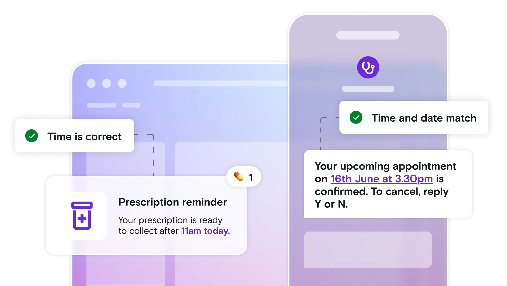 Dashboard and mobile phone illustration with healthcare notifications