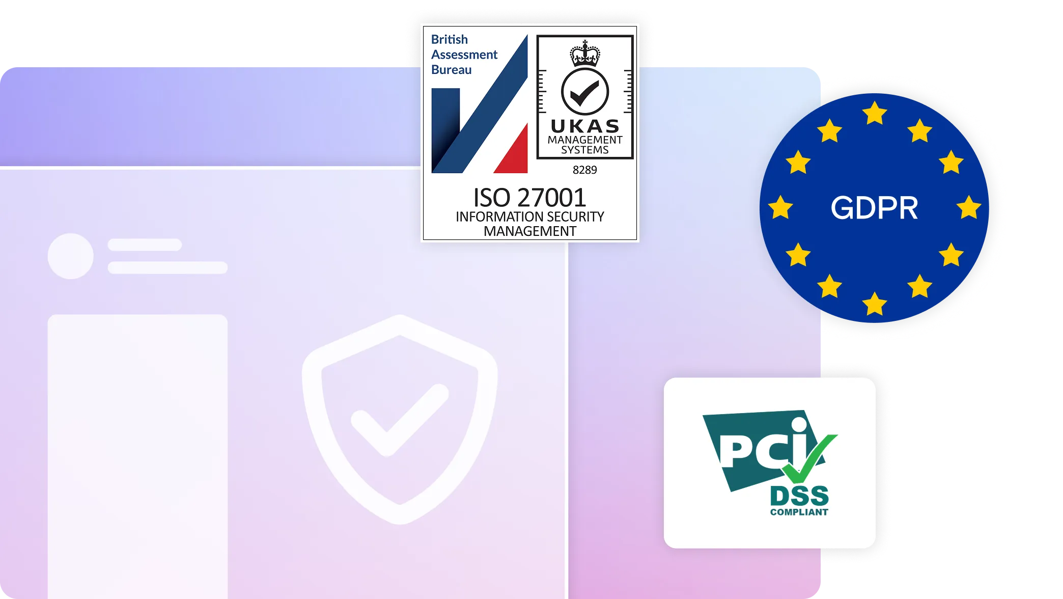 Security and GDPR logos on gradient background with laptop illustration