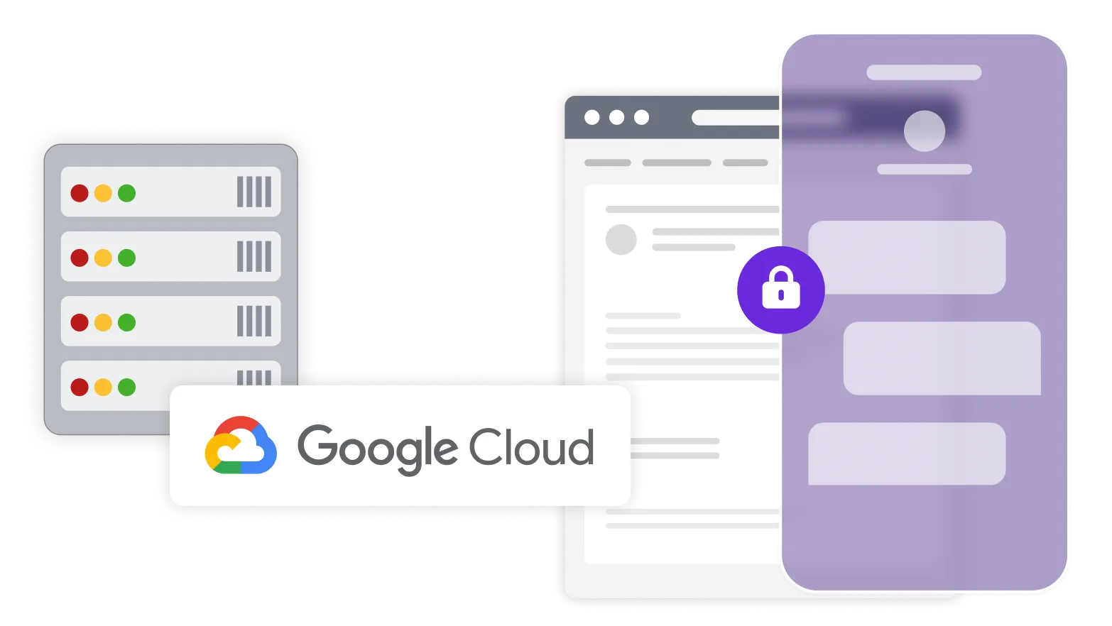 Google Cloud logo with server, email and mobile illustration