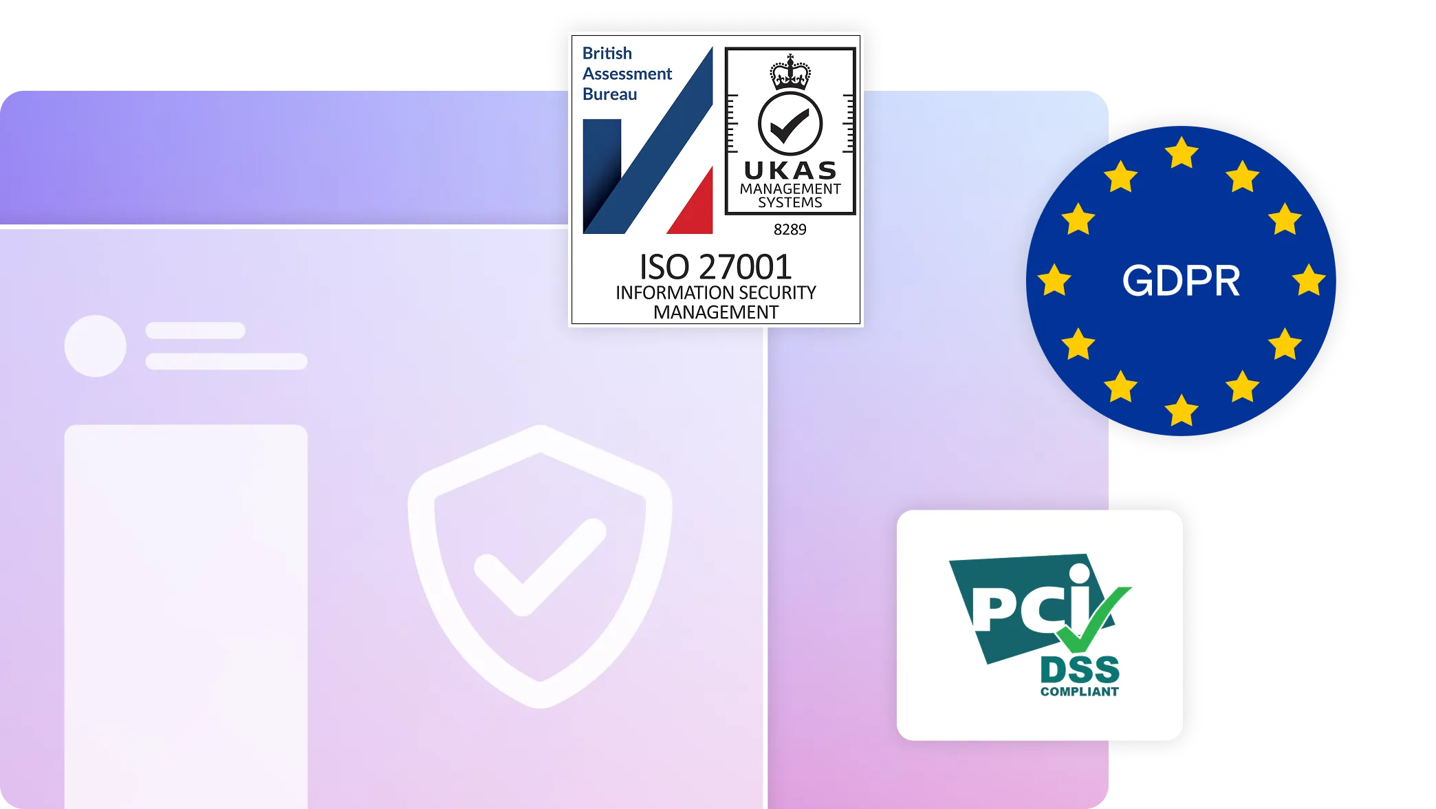 Security and GDPR logos on gradient background with laptop illustration