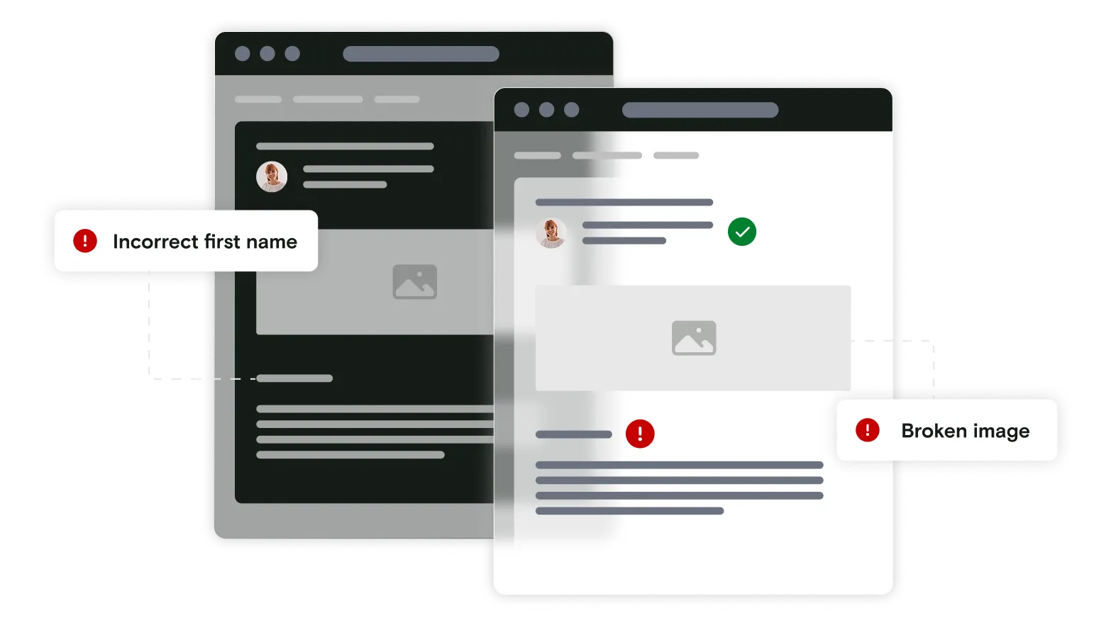 Previews shown across light and dark modes so QAs can see discrepancies
