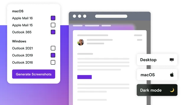 Email window with gradient background and email client dialog box and small notification windows