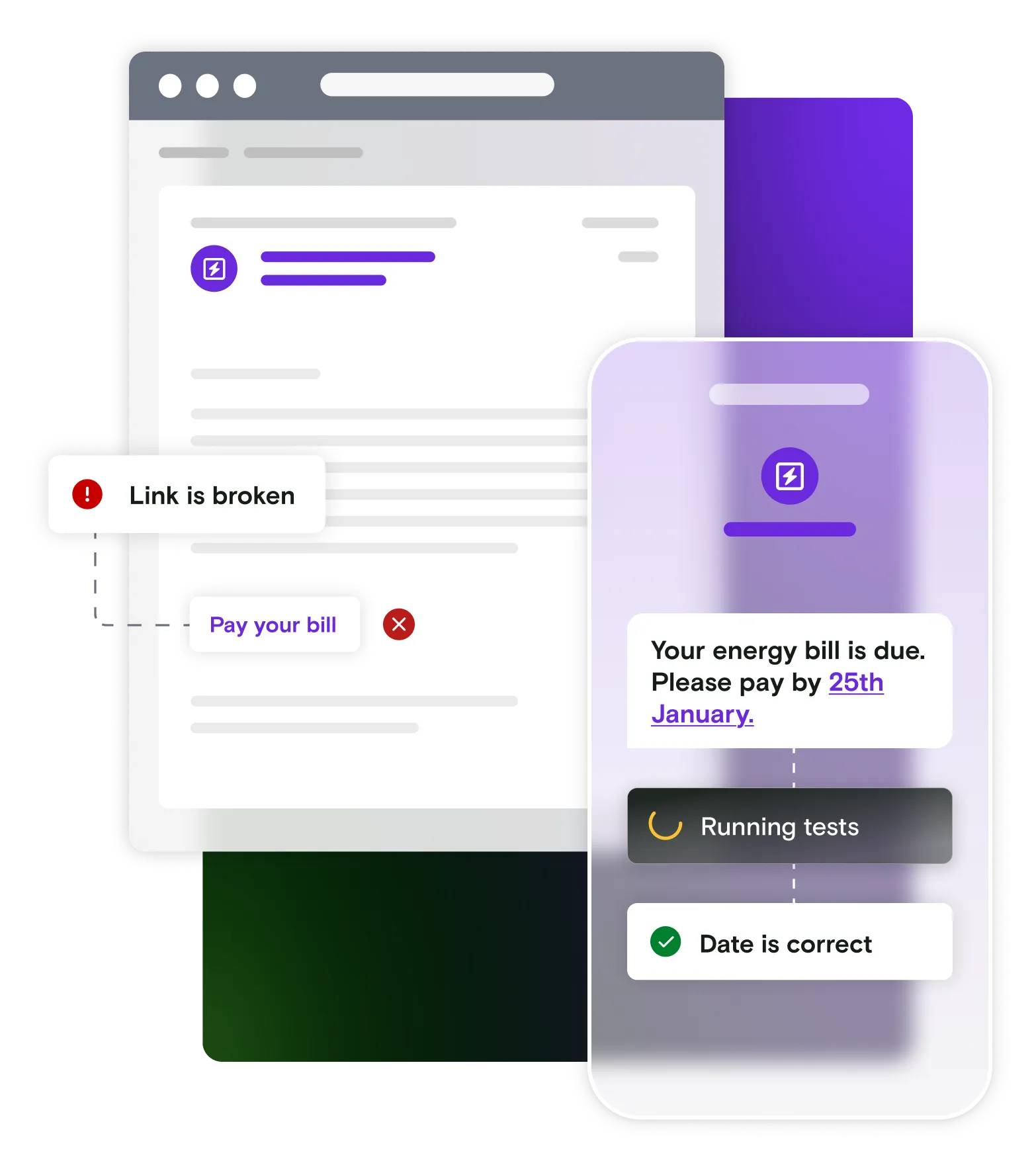 Mobile and email illustration with SMS notification on gradient background
