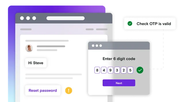 Email illustration with 6 digit code dialog box and pass notification