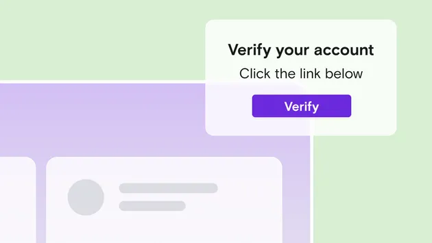 Purple desktop mockup with verify account notification