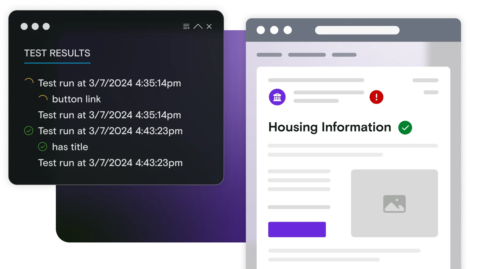 Email illustration with test results window on gradient background