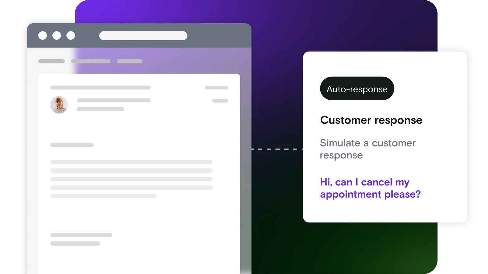 Email illustration with auto response dialog window on gradient background