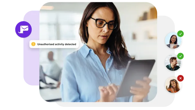 Woman on tablet managing team with alert