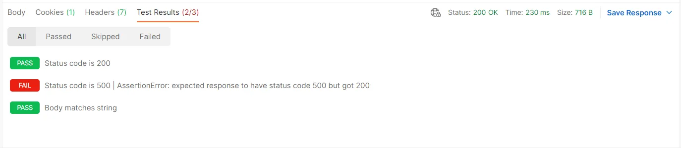 Postman Status Screen