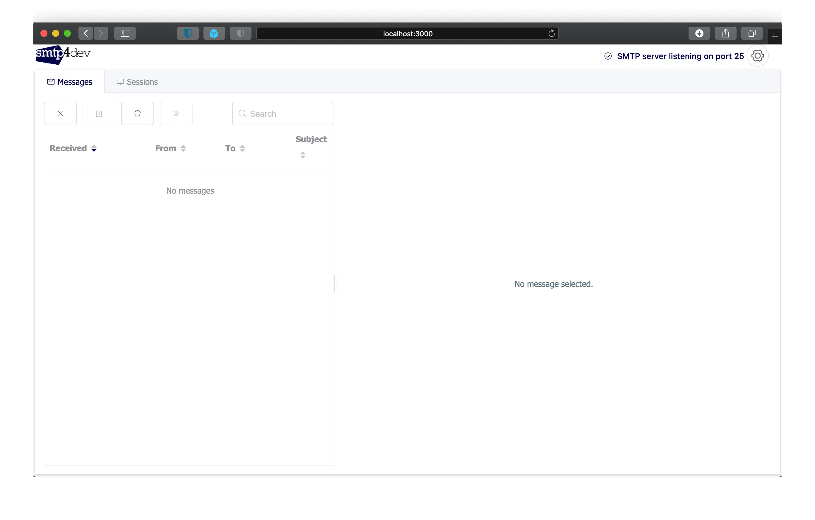 smtp4dev's web interface