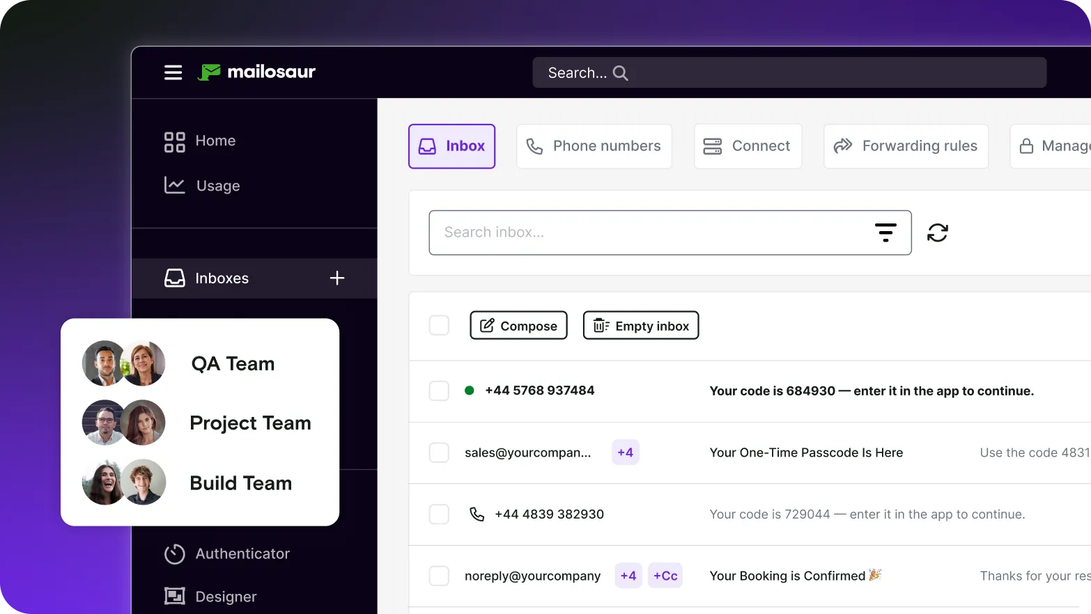 Image showing multiple inboxes between teams on gradient background