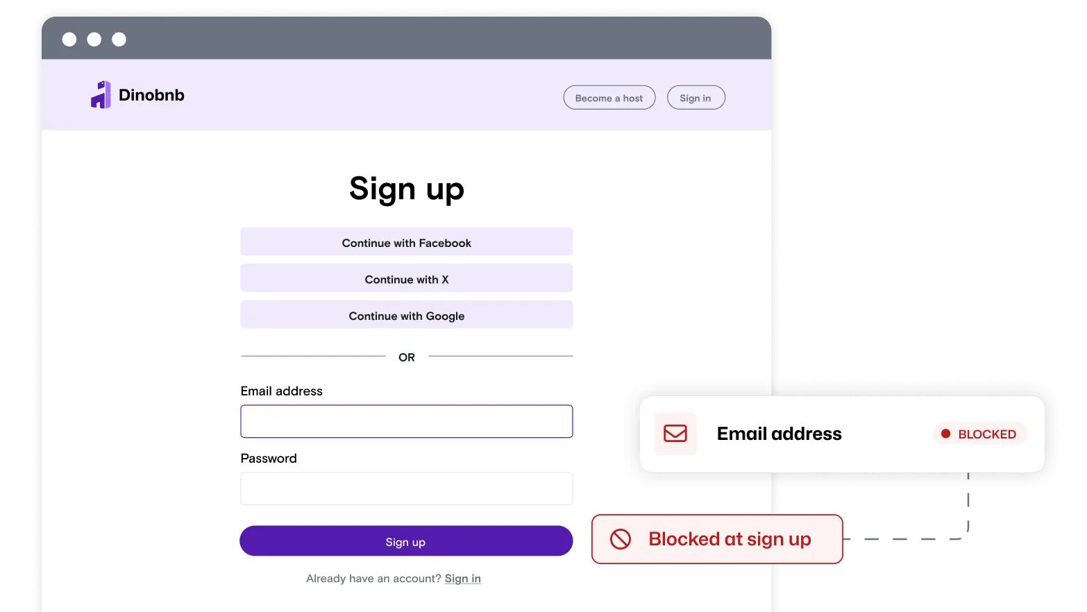 A signup screen is shown, requiring an email address (blocking your AI proceeding)
