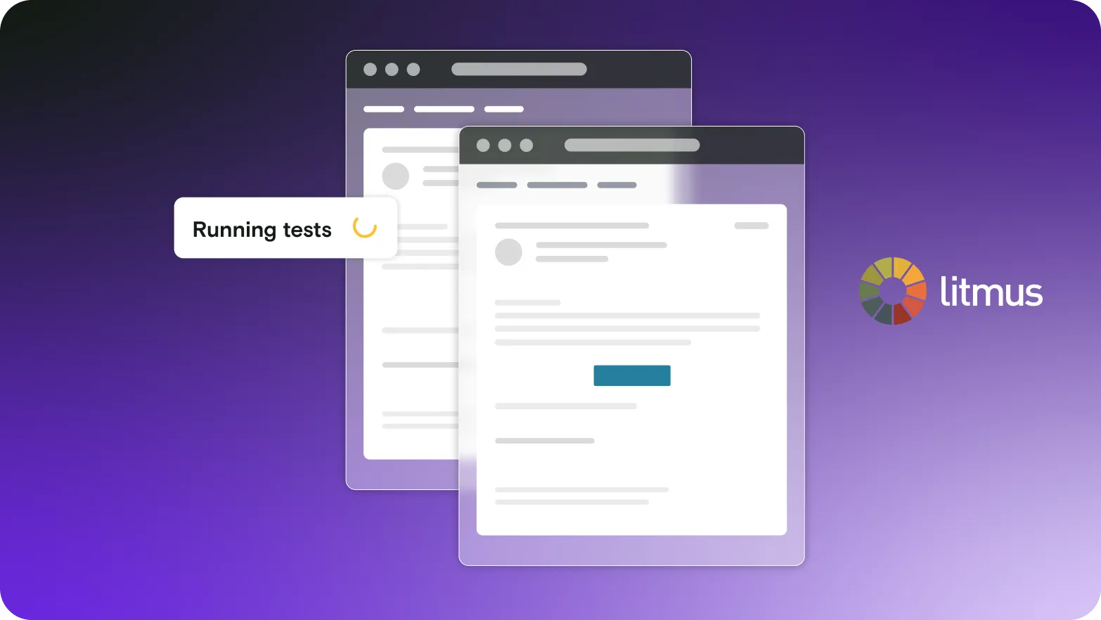 Image showing email testing in progress with Litmus brand logo on gradient background