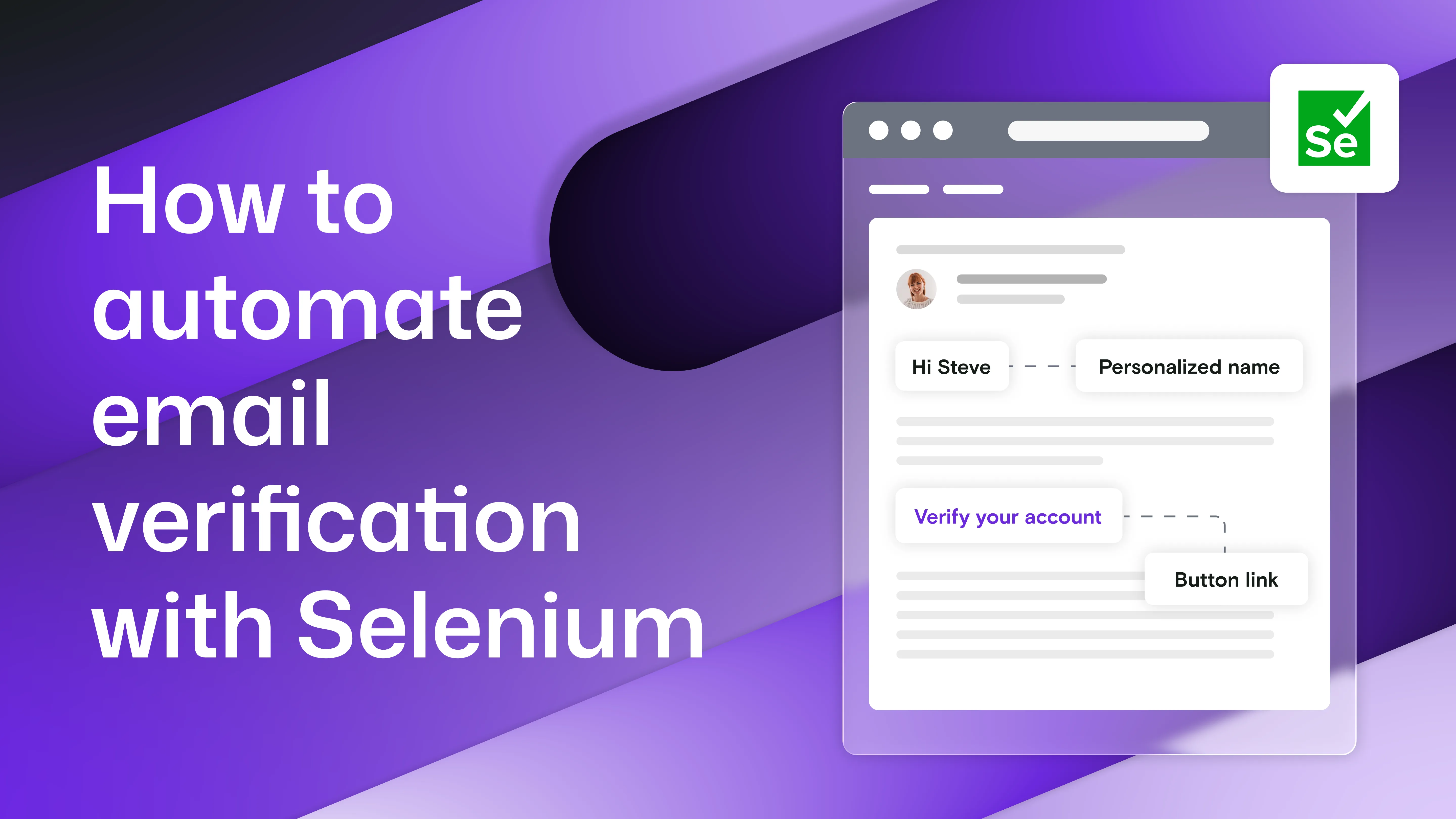 "How to automate email verification with Selenium" with a window showing an email where Selenium has tested the personalisation and link