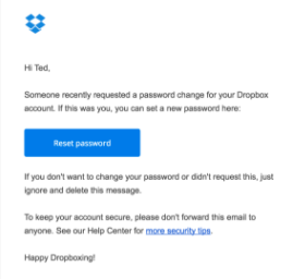 Dropbox password reset email example